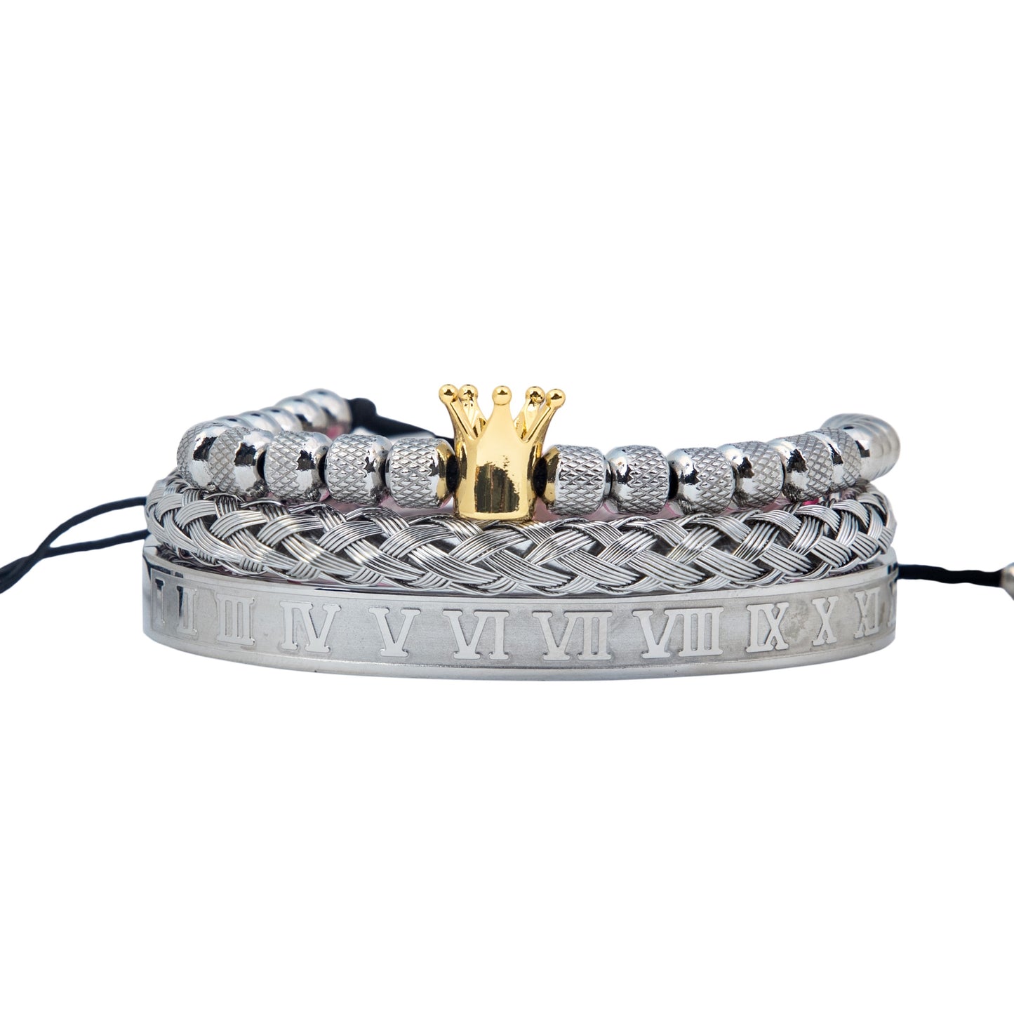 Royal Elegance silver Trio: King Crown Bracelet Bundle