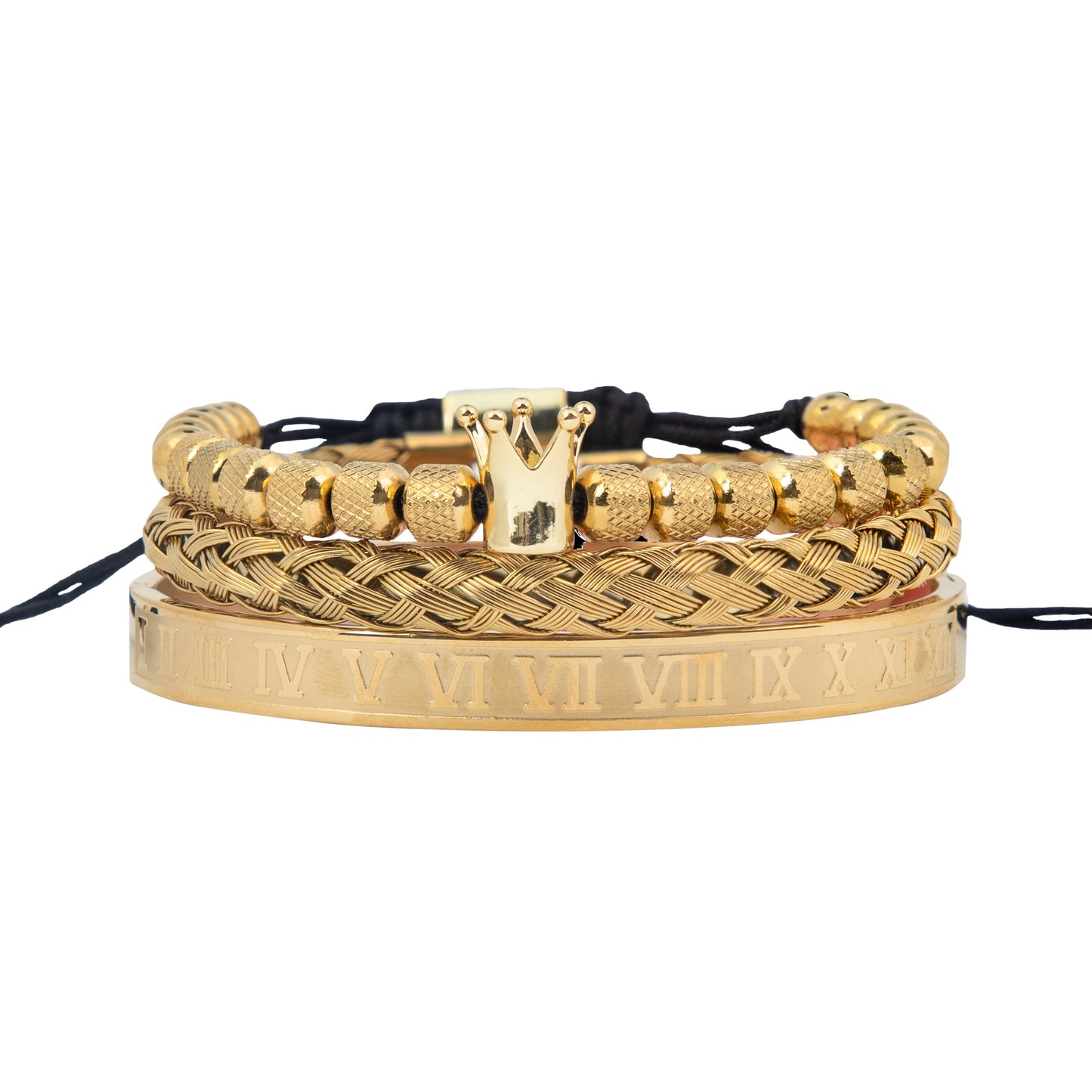 Royal Elegance Gold Trio: King Crown Bracelet Bundle