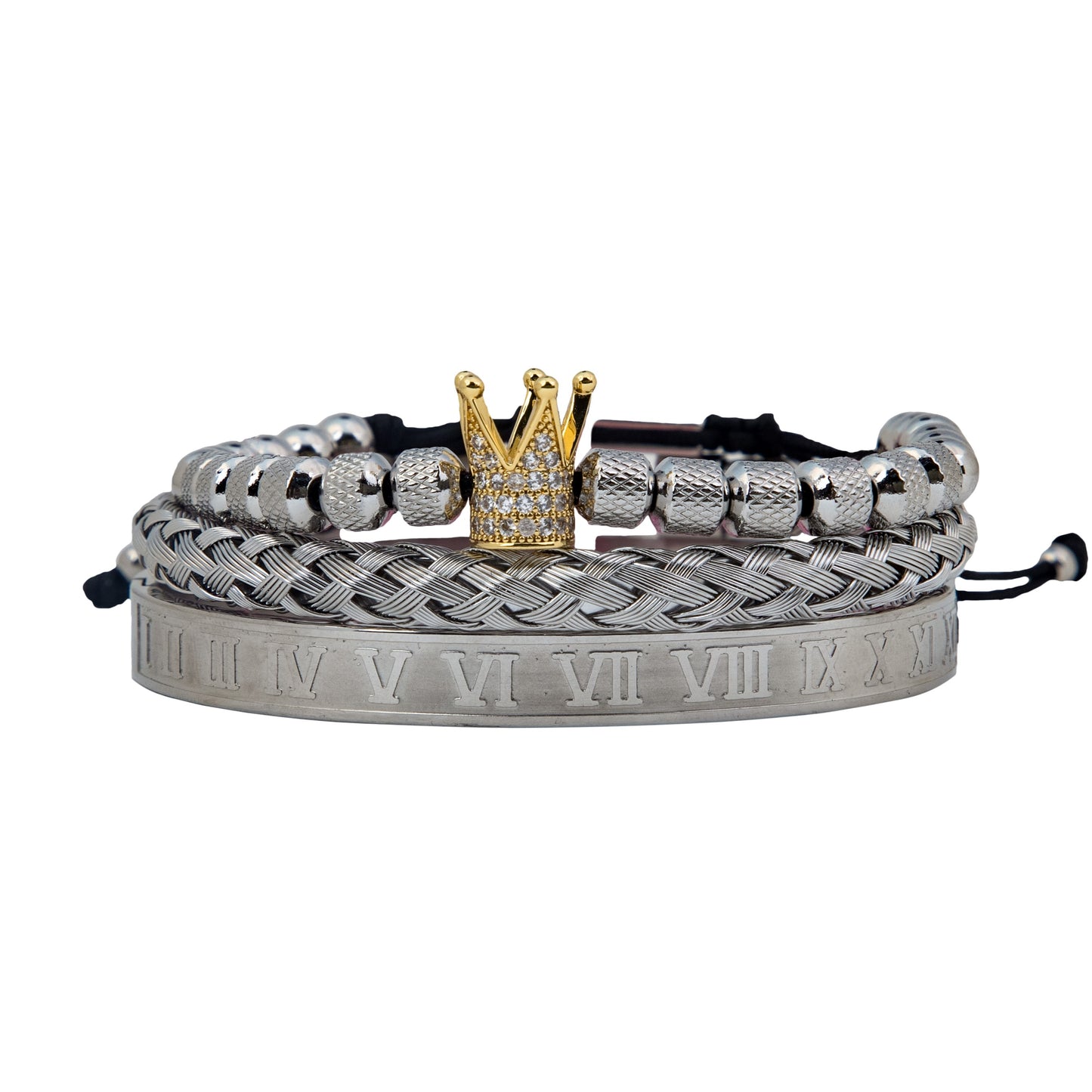 Royal Elegance silver Trio: King Crown Bracelet Bundle