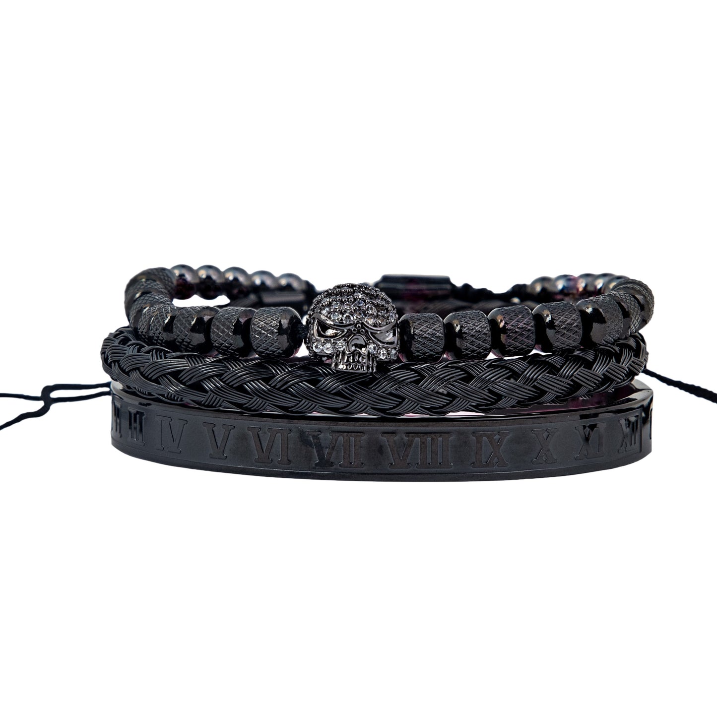 Rebel Elegance Trio: Men's Skull Bracelet