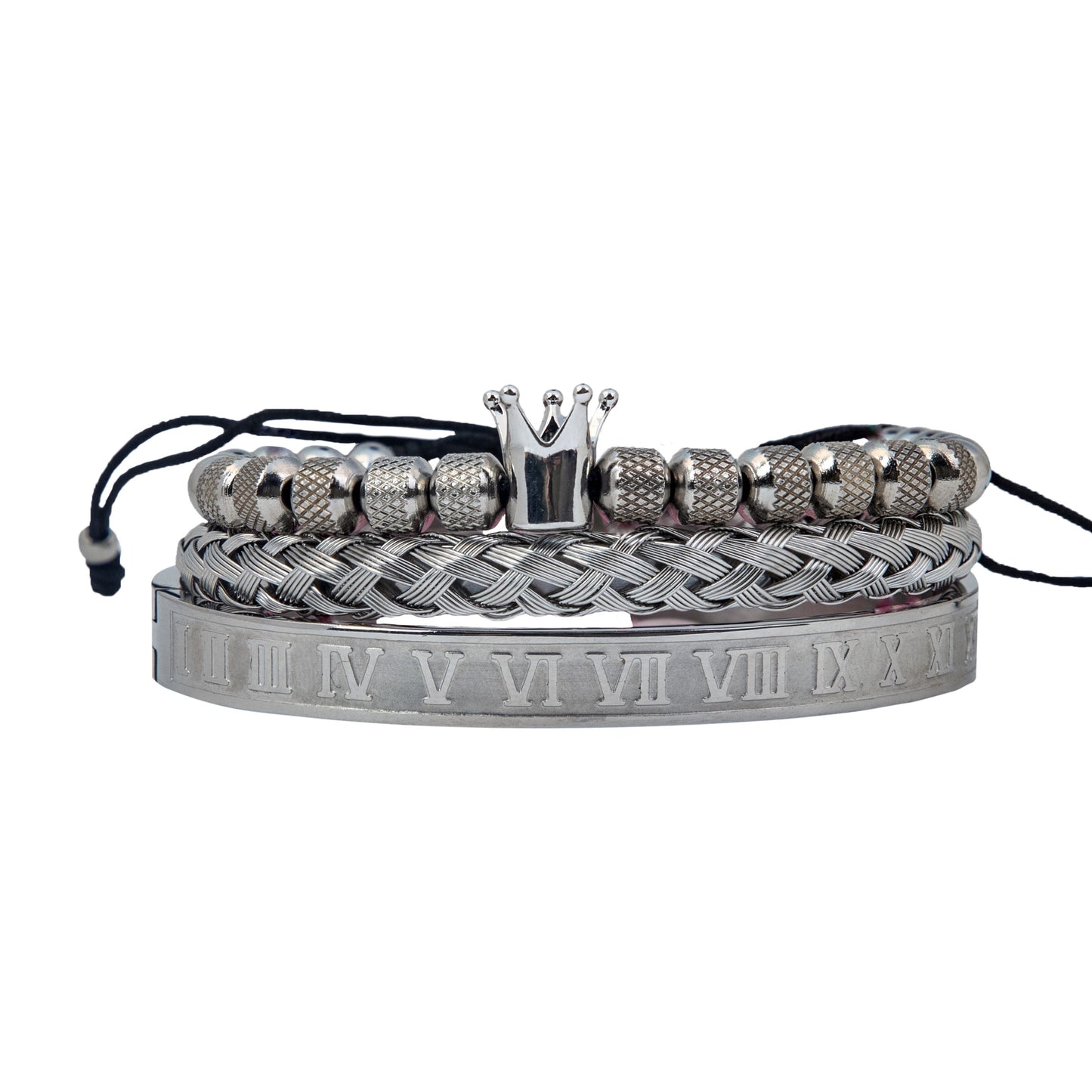 Royal Elegance silver Trio: King Crown Bracelet Bundle