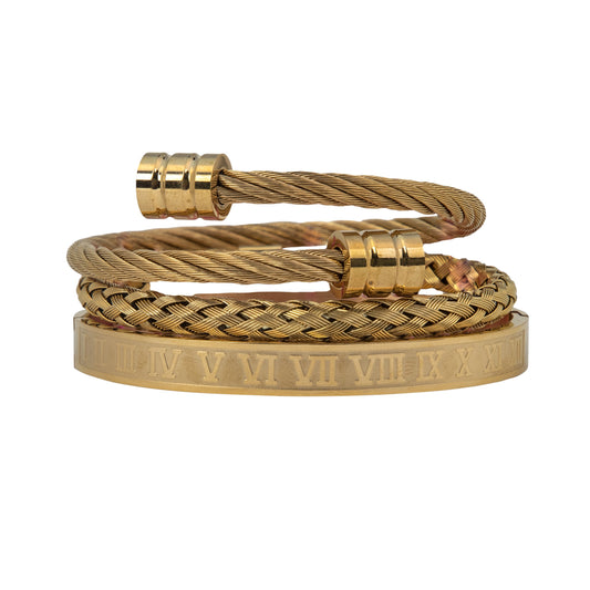 Gold Symphony: Men's Triple Bracelet