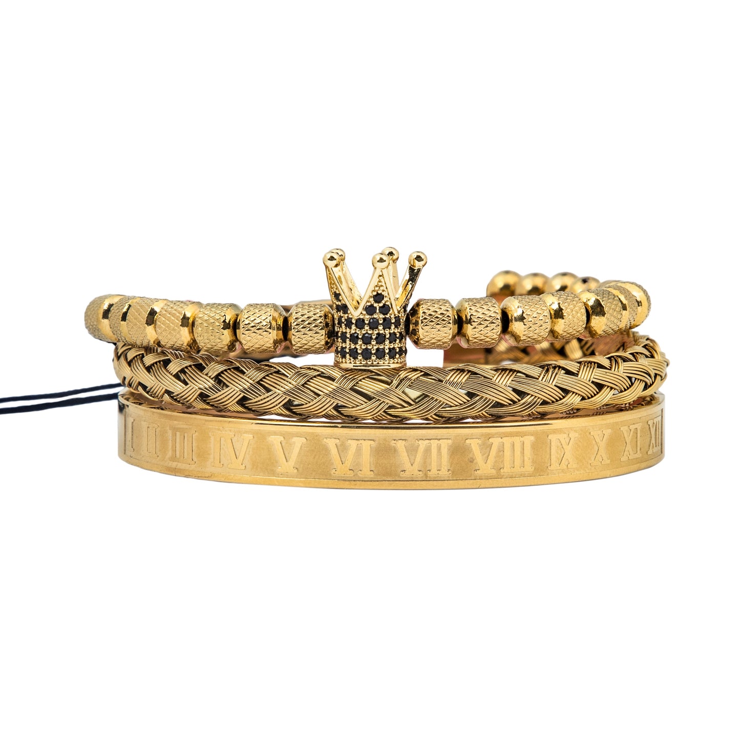 Royal Elegance Gold Trio: King Crown Bracelet Bundle